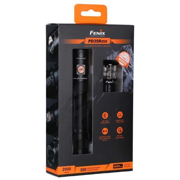 Ліхтар тактичний ручний Fenix PD35R ACE LED 2000 лм + наключний ліхтар CL01 (помаранчевий) | Лімітована серія 73508 фото