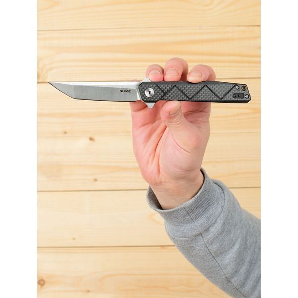 Ніж складаний туристичний Ruike P127-CB, (9.1 см) 14C28N / G10 + carbon fiber чорний 45608 фото