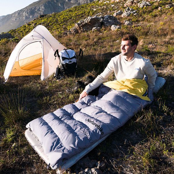 Спальник з натуральним пухом Naturehike CW400 NH18C400-D, p-р M, жовто-сірий 71474 фото
