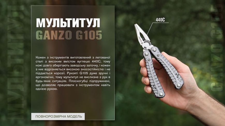 Мультитул Ganzo G105, (16.5 см) 22 функції + біти та чохол 45050 фото