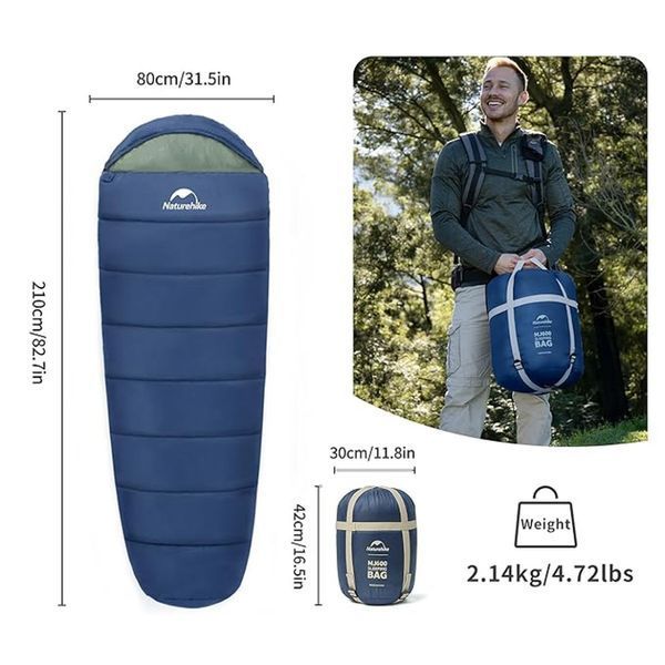 Спальник з капюшоном Naturehike MJ600 CNK2300SD014, темно-блакитний 70883 фото