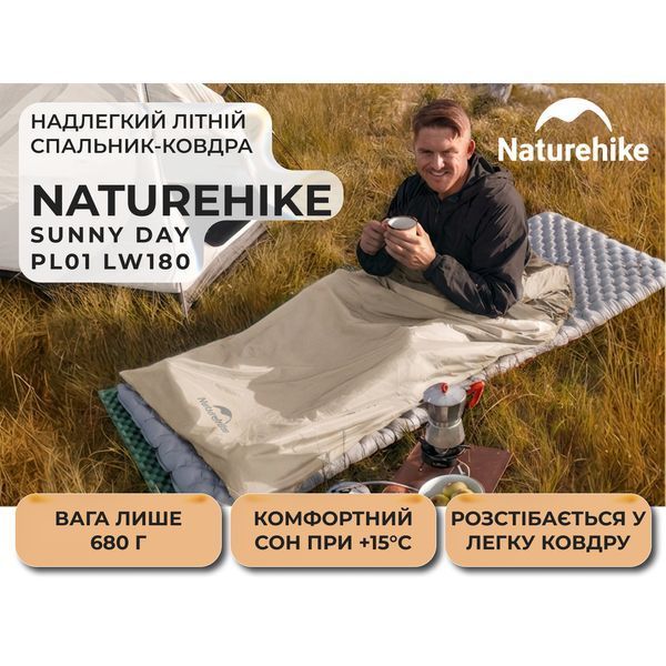 Спальник надлегкий Naturehike Sunny Day PL01 LW180 CNK2550WS026, (15&deg;C), p-p regular, коричневий 75085 фото